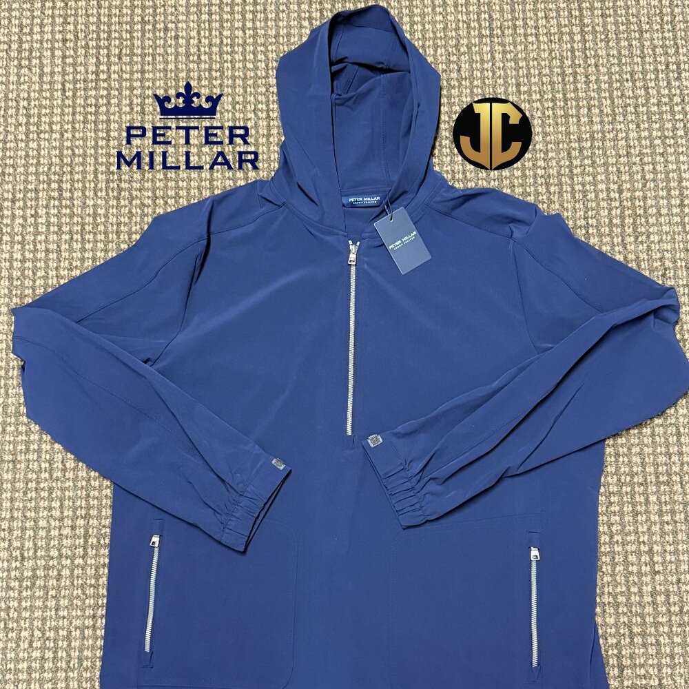 Peter Millar Men's Navy  Blue Quest Half-Zip Hoodie XL   NWT